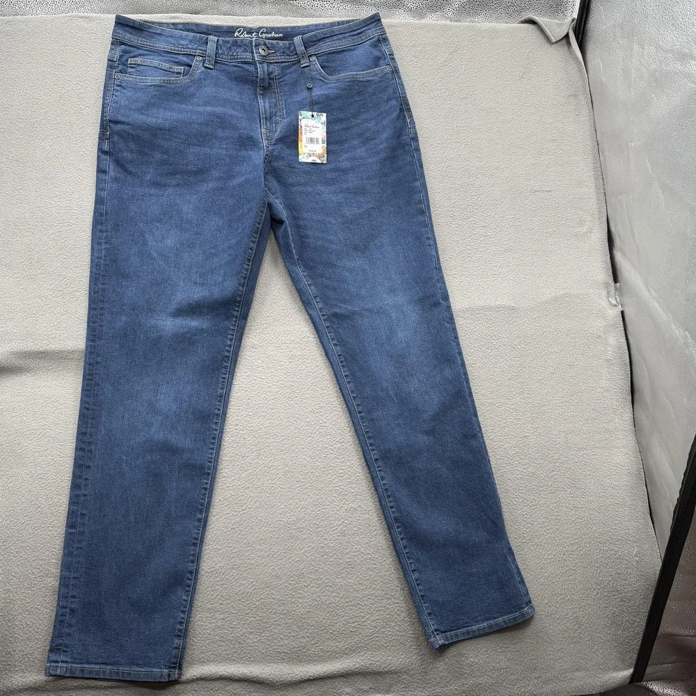 Robert Graham Lance Jeans Mens 36x34 Indigo Medium Wash Regular Stretch NWT